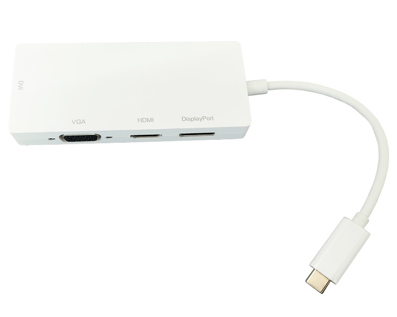Adapter USB 3.1 tip C (M) - Display Port + HDMI + VGA + DVI (F) beli