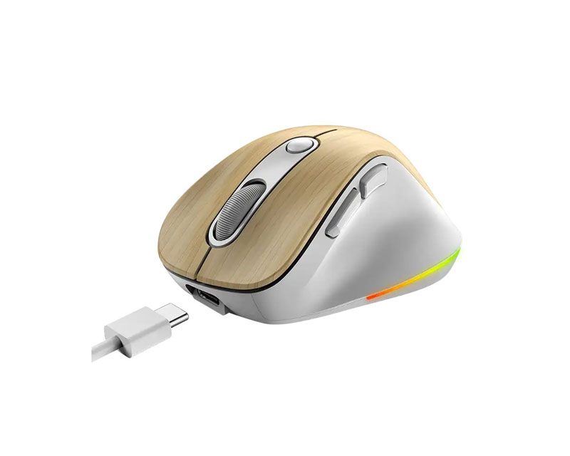 Ergo 9000S Pro Pearl White USB Bežični Pine Wood miš