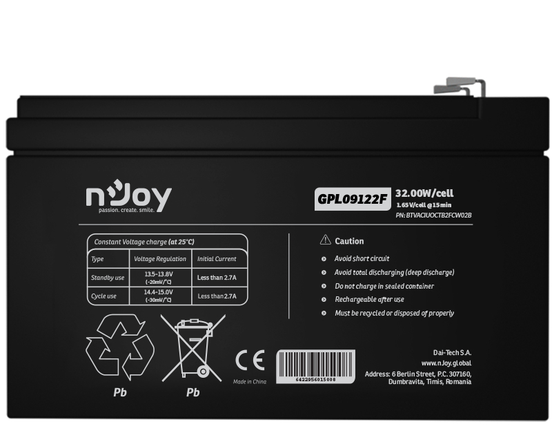 GPL09122F baterija za UPS 12V 9Ah (BTVACIUOCTB2FCW02B)