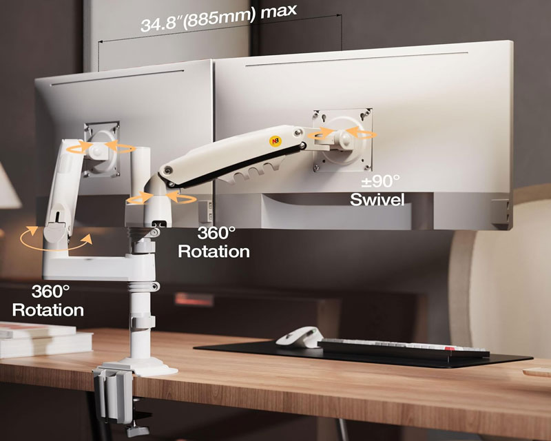 H180-XE stoni nosač za dva monitora beli 17-27 inča