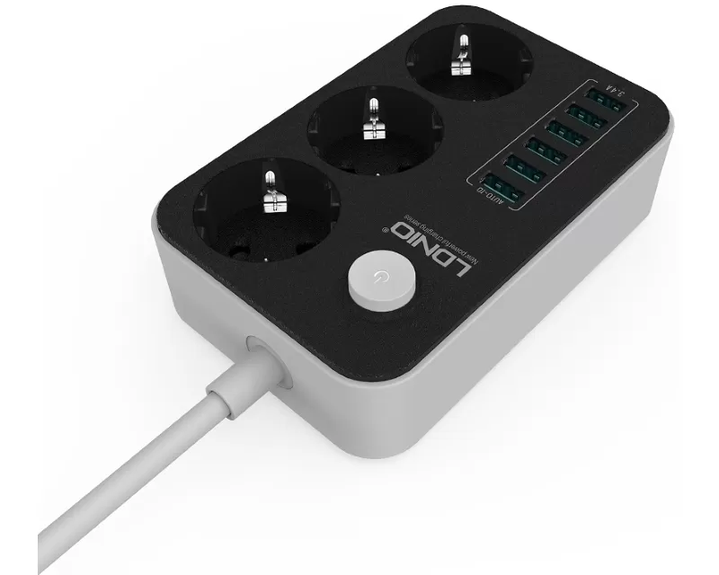 Kabl naponski produžni 3 x šuko + 6 x USB 1.6m crni SE3631