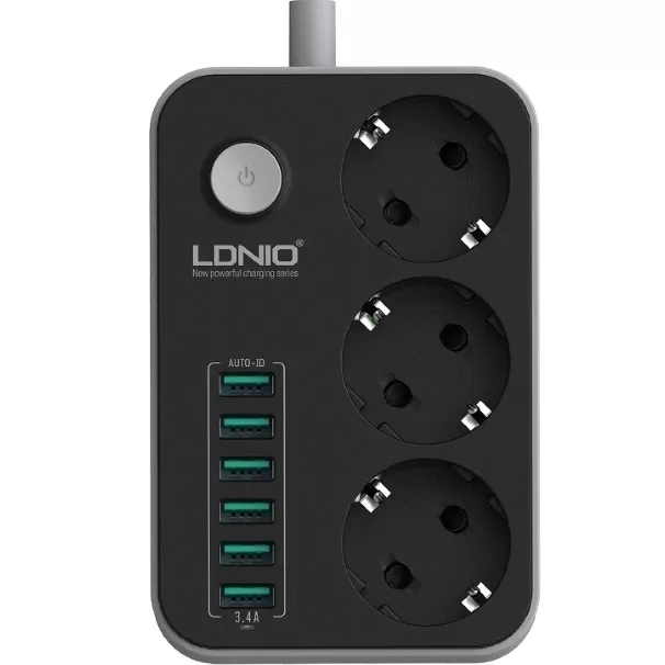 Kabl naponski produžni 3 x šuko + 6 x USB 1.6m crni SE3631