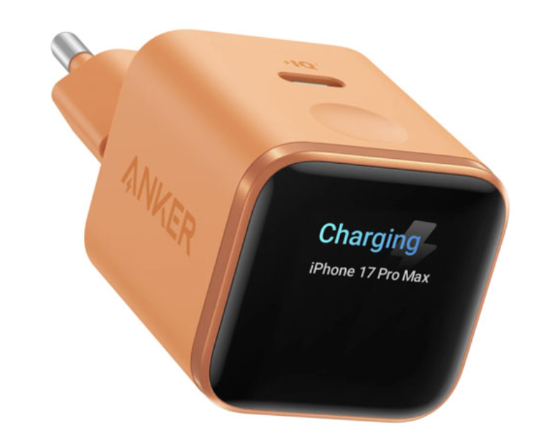 Nano 45W putni zidni punjač sa ekranom, USB-C port, narandžasti