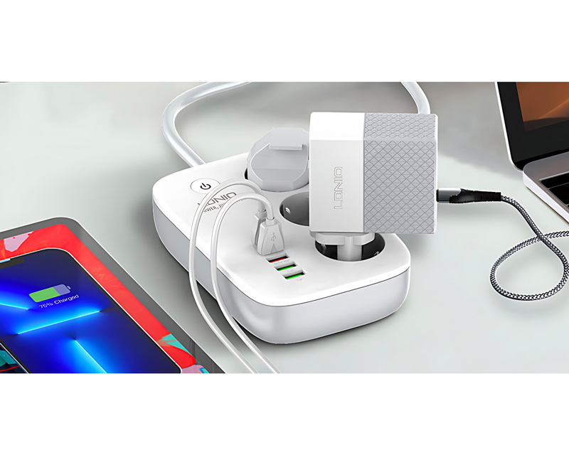 SEW3452 Kabl naponski produžni 3 x šuko + 3 x USB + 1 x Tip C 2m beli