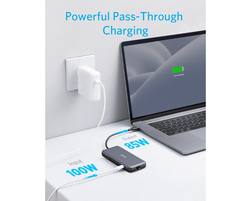 USB-C Data Hub, 8u1 Multiport, PD 85W, 10Gbps crni