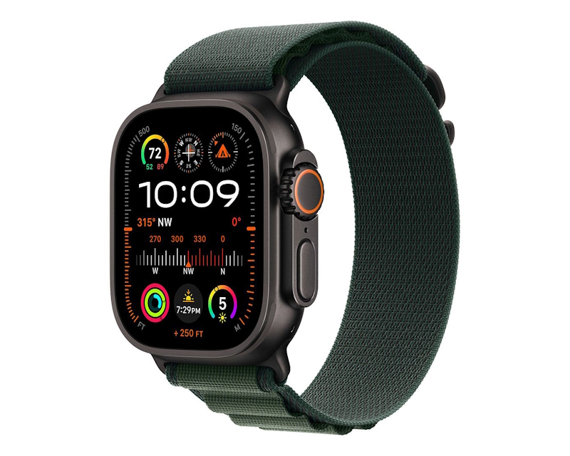 Watch Ultra2 v2 Cellular 49mm Black Titanium Case with Dark Green Alpine Loop - Medium (mx4r3se/a)