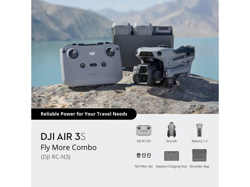 DJI AIR 3S Fly More Combo + DJI RC-N3 ,4K/60fps HDR Video,50 MP,70mm Tele Camera, 45-Min Flight Time