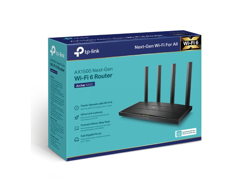 TP-LINK ARCHER AX12 - AX1500 Dual-Band Gigabit Wi-Fi 6 Router, 4 High-Performance Antennas